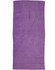 A purple terry velour beach towel measuring 75x150 cm, featuring a plain design with a logo.