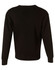 A black V neck wool and acrylic knit jumper with long sleeves and a simple design, featuring a logo.
