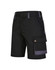 Unisex black utility stretch cargo work shorts with side pockets and a logo.
