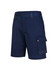 Navy unisex utility stretch cargo work shorts with a side pocket and a branding logo.