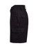 A black heavy cotton drill short with multiple pockets, featuring a side view and a logo.