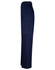 Navy blue work pants with a long fit and a drill pocket on the leg, featuring a side view and a logo.
