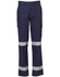 Heavy cotton drill cargo pants in navy blue with reflective 3M tape detailing and pockets, featuring a brand logo.
