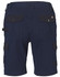 A pair of navy work shorts featuring multiple pockets and a logo on the waistband.
