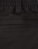 A close-up of black cotton stretch drill work shorts, featuring an elastic waistband and pockets.