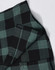 A unisex flannel plaid shirt featuring green and black check patterns, with button-up details and a logo.