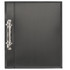 A black two-ring binder with a silver metal mechanism on the left side and a plain exterior.
