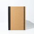 A brown A4 padfolio with a black elastic band and spine. It features a logo on the cover.