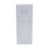 A drink bottle in a sleek design, featuring a silver body and a white outline in packaging with a logo.