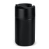 A drink bottle featuring a sleek black design and a lid with a spout. It includes a logo.