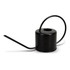 A black watering can with a long spout and an elegant handle, featuring a simple, modern design.