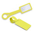 A bright yellow silicone luggage tag with a slot for personal information and a circular attachment loop.