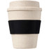 A drink bottle featuring a light beige bamboo mix design, complemented by a black silicone grip and a logo.