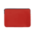 A red laptop sleeve with a black zip closure and a smooth exterior. It features a logo on the front.