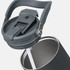 A drink bottle with a grey lid and spout, featuring a stainless steel body. It has a logo on the side.
