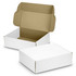 A white die cut box with a locking lid, featuring an open top and a contrasting inner colour.