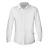 A white long-sleeve men's polo shirt featuring a logo on the collar and a button-up design.
