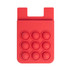 A red silicone phone wallet featuring popper stress relievers with a logo on it.