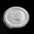 A drink bottle lid made of polished stainless steel, featuring a logo and recycling symbol.