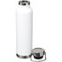 A drink bottle with a sleek white finish and stainless steel accents, featuring a removable cap.
