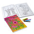 An A4 custom cover colouring book featuring intricate floral and seahorse designs, accompanied by colourful drawing pencils.