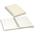 A recycled paper spiral notebook in cream colour, featuring lined pages and a wire spiral binding.