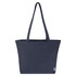 A navy blue tote bag with two long handles and a single spacious compartment, featuring a logo.