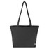 A black recycled zip tote bag with two sturdy handles and a simple design. Features a logo on the side.