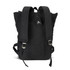 A black canvas backpack with two adjustable straps and a logo tag. The design features a spacious, minimalist style.