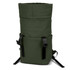 A dark green soft-touch flap backpack featuring adjustable straps and an exterior pocket. It has a sleek, modern design.