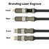 A fast charging cable with a black and grey design, featuring both USB and Lightning connectors and a branding area.