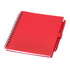 A red recycled polypropylene journal with a spiral binding and a matching red pen attached.