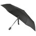 A black tipless umbrella with a sleek design, featuring a handle and a minimalist look. It has a branding logo.
