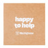 A square sticky note in kraft brown with white text, featuring a logo at the bottom.