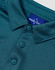 A teal sustainable jacquard knit short sleeve polo featuring a collar and button detail, with a logo on the inside.