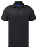 A black men's sustainable jacquard knit short-sleeve polo with a collar and three-button placket, featuring a logo.