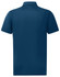 A navy blue men's sustainable jacquard knit short-sleeve polo with a collar and a logo on the chest.