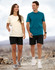 Unisex Mercerised Cotton Shorts in black, worn by a woman with a cream top and a man in a teal shirt, both smiling.
