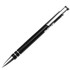 A black ballpoint pen with silver accents and a clip, featuring a logo on the barrel.