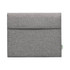 A grey business folio with a flap closure, featuring a logo and a textured fabric finish.