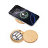 A wireless charger in a bamboo finish, with a compact cable kit neatly stored underneath.