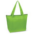 A bright green cooler bag with two handles and a zip closure, featuring a front pocket and branding.