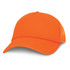 An orange trucker cap featuring a solid front and mesh back, complete with a logo.