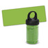 A green active cooling towel rolled inside a transparent tube with a black lid and handle. The towel is displayed beside the tube.