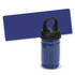A cooling towel packaged in a clear, black-lidded tube. The towel is a solid navy blue, showcasing a textured design.