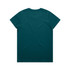 A teal t-shirt featuring a plain back design and a logo on the neckline area.