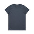 A dark blue t-shirt with a round neck and short sleeves. The shirt features a branding label on the neck.