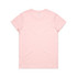 A light pink T-shirt featuring a simple design and a branding logo on the back.