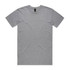 A grey T-shirt with a round neck and short sleeves, featuring a logo on the neckline.