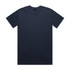 A navy blue T-shirt with a crew neck and short sleeves, featuring a logo tag.